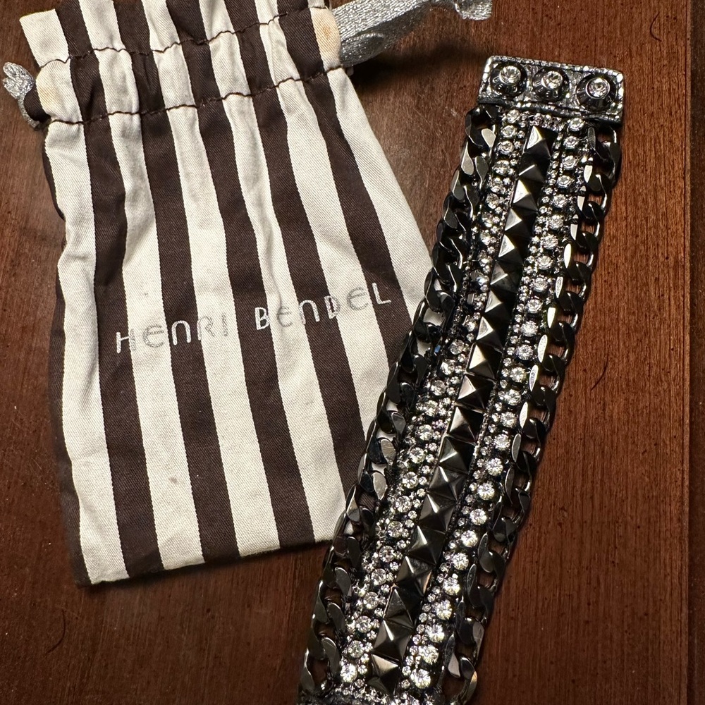Henri Bendel Gunmetal Chain and Rhinestone Studded Bracelet